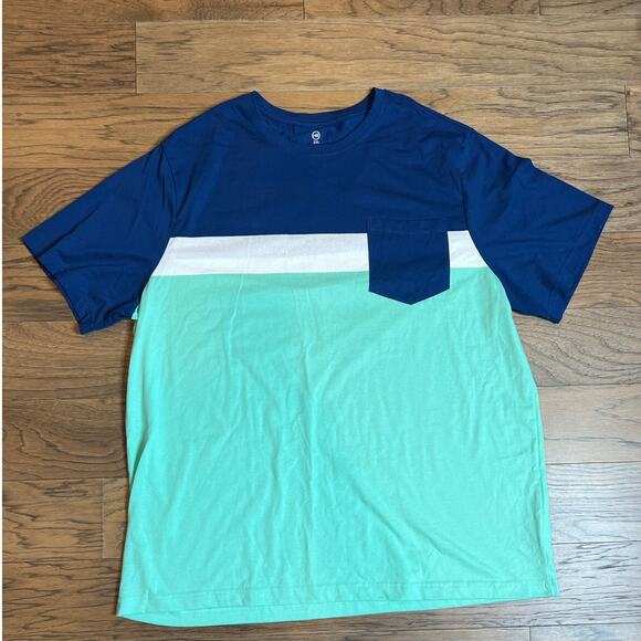 Harbor Bay Men's DXL Blue and Teal Color Block Pocket T‎ Shirt Size 2 XL - Picture 1 of 5